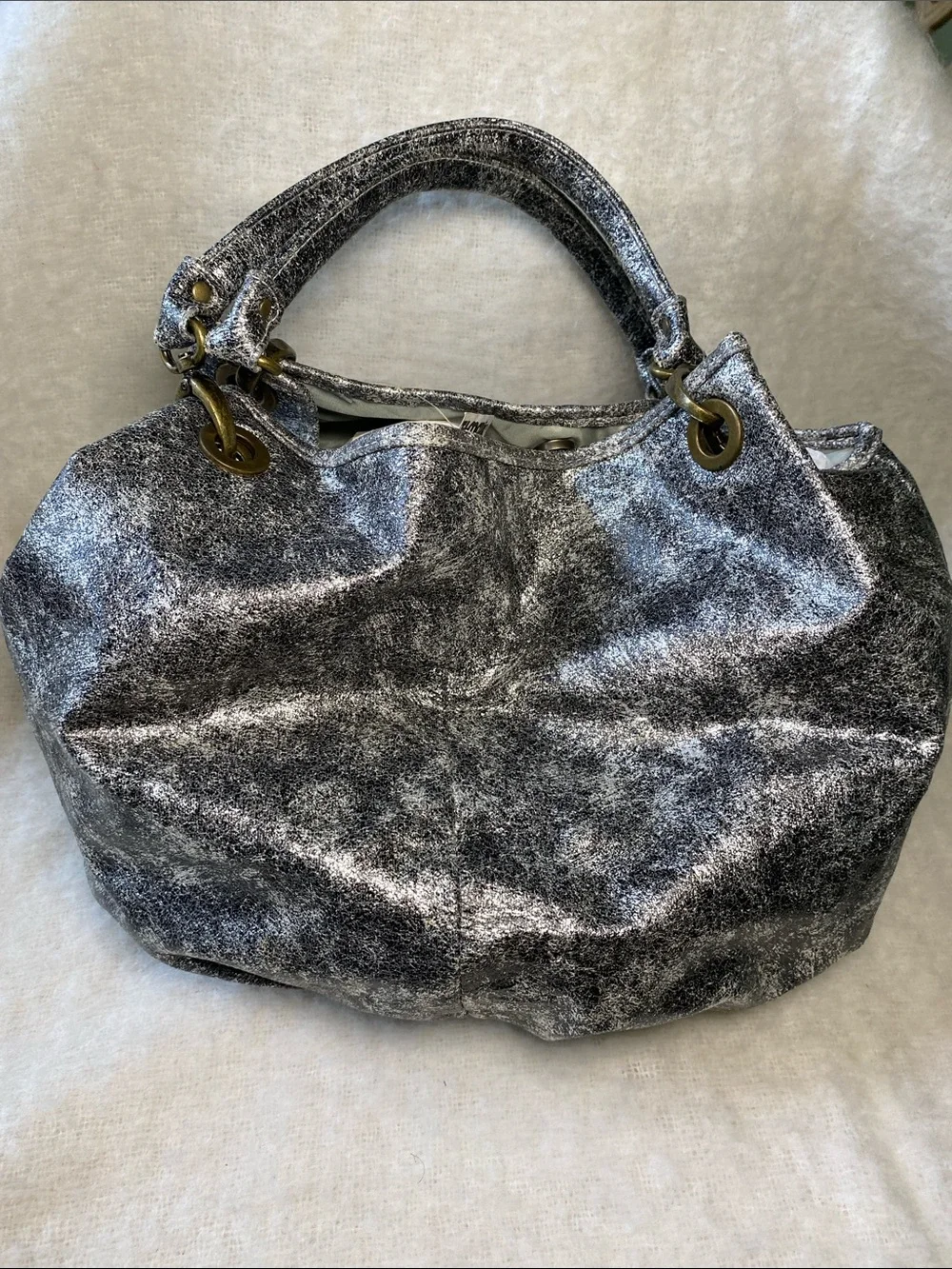 Cara NY Metallic Silver-Black Fabric Shoulder Bag